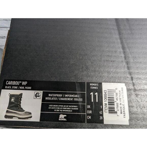Sorel “CARIBOU” WP Women’s Insulated Waterproof Snow Boot [Black/Stone] Size 11 - Picture 6 of 6